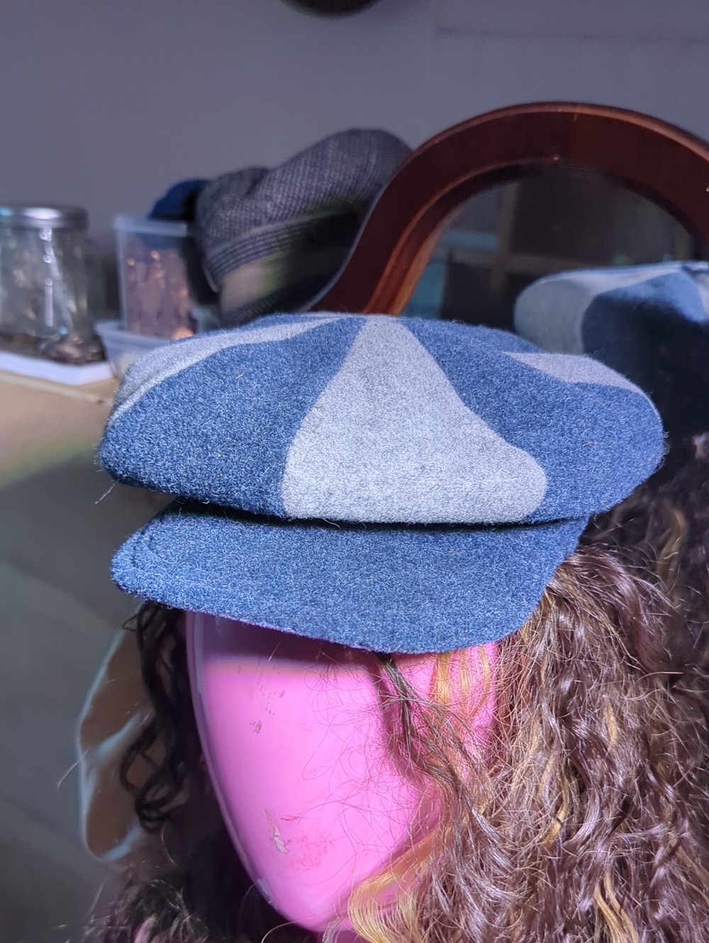 Blue and Gray Wool Newsboy Cap